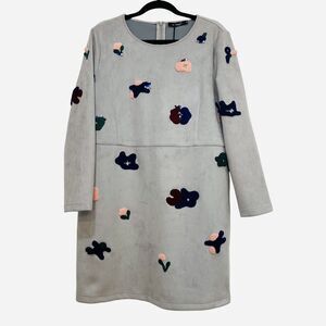 AOFULI Gray Faux Suede Flower Embellished Mini Dress Women's Plus Size 4XL